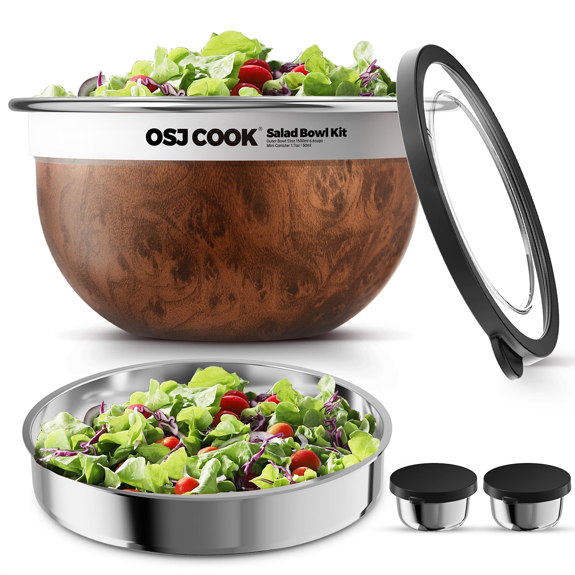 Amazon.com | 18/8 Stainless Steel Salad Bowl Kit 74oz, Salad Bowls