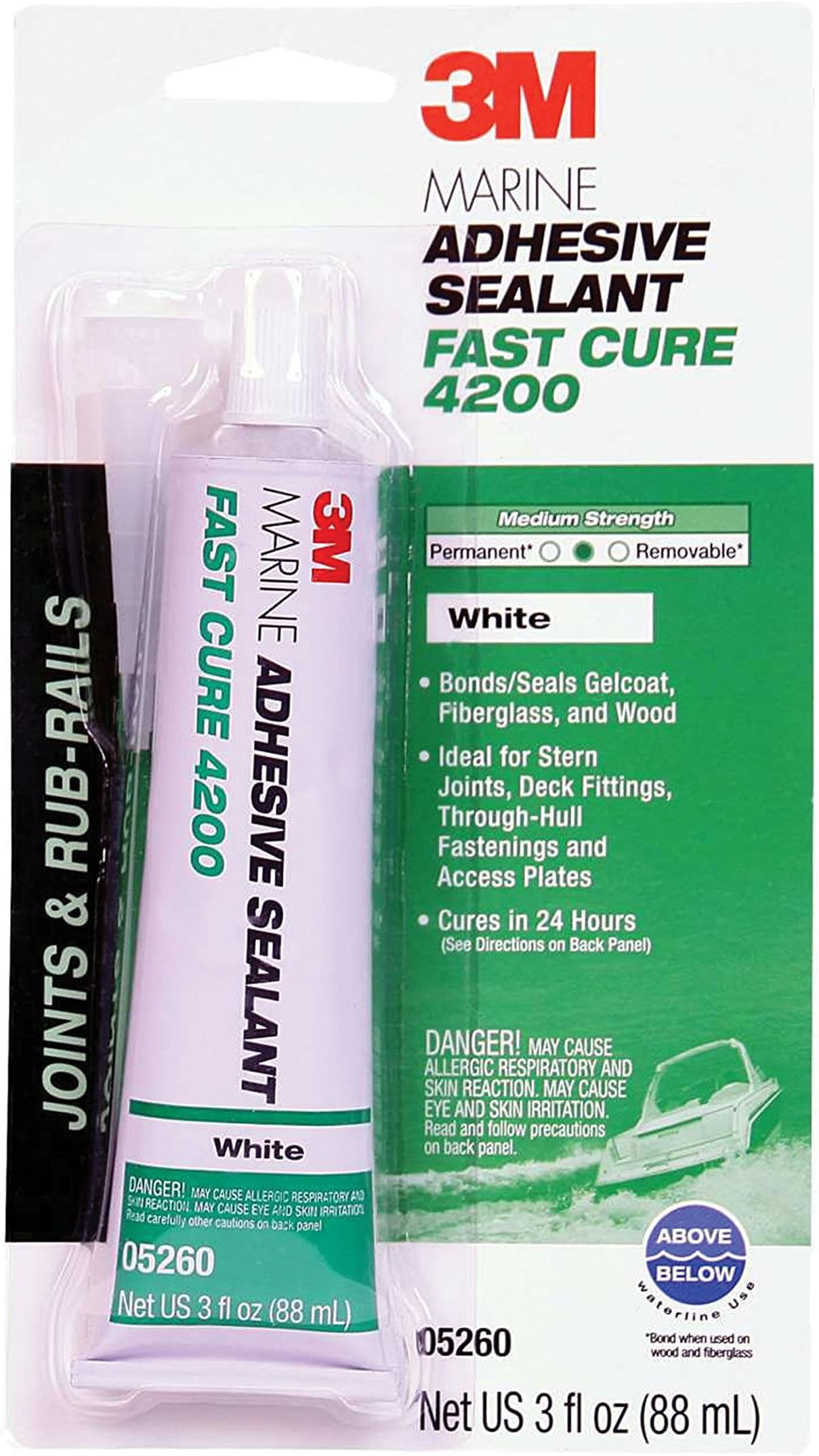 Marine Adhesive Sealant Fast Cure 4200 (05260) – Semi-Permanent Flexible Adhesive Sealant for Boats and Marine Applications – White – 3 Ounces