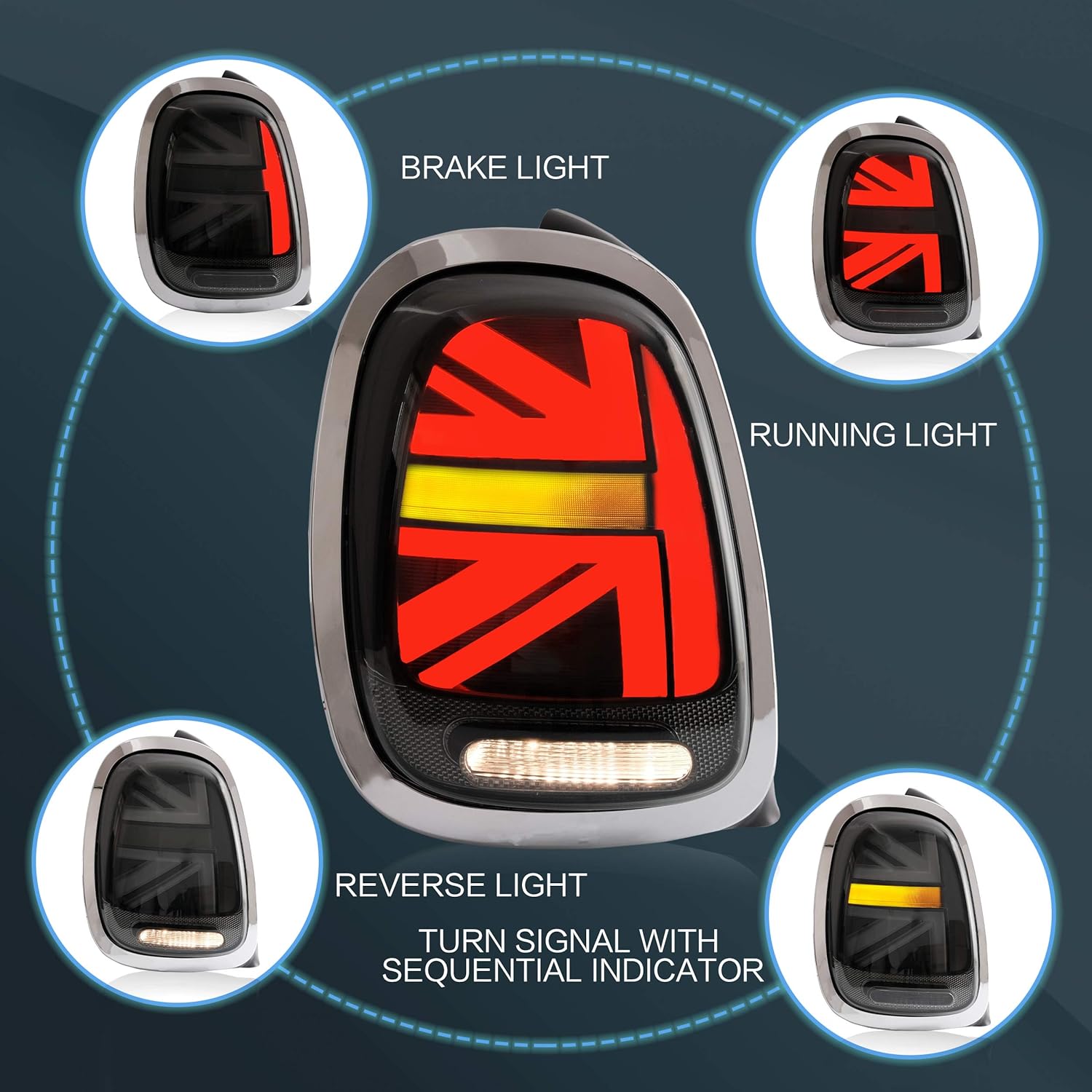 VLAND Tail lights Assembly Fit for 2014-2021 BMW Mini Cooper F55 F56 F57, Chrome and Smoked