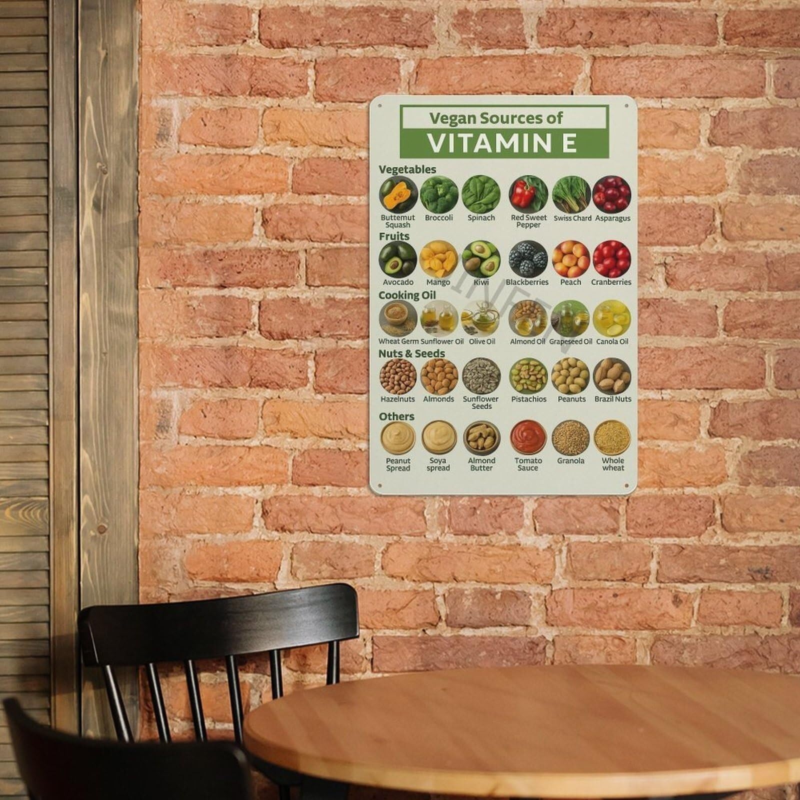 BIANMTSW Źródła witaminy E dla wegan plakat żywność na bazie roślin wykres dla zdrowego życia oprawiony, 40 x 60 cm