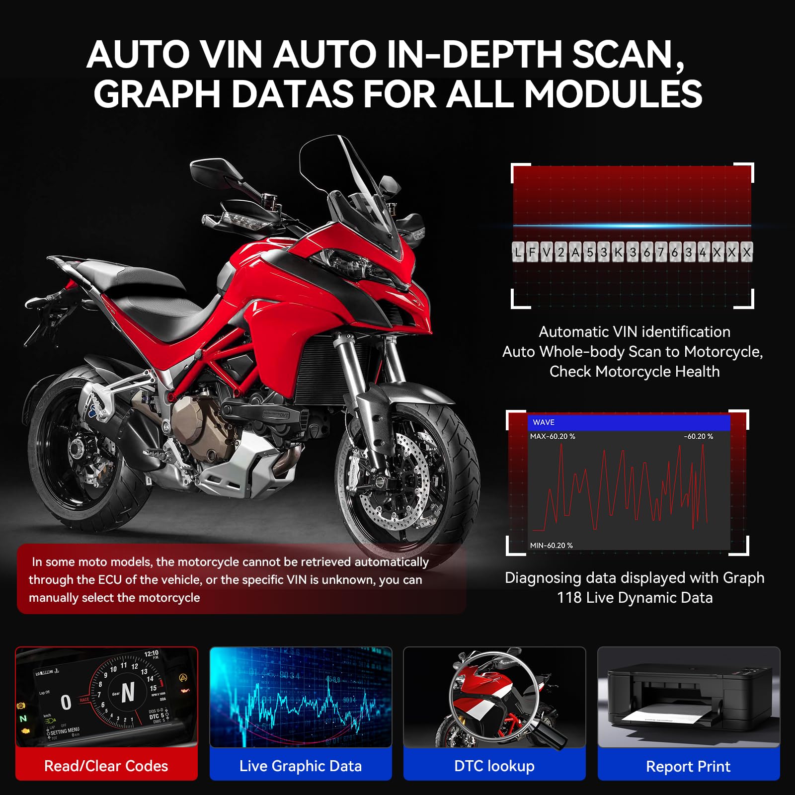 iCarsoft MT V6 Motorrad Diagnosegerät für Ducati, OBD2 Scanner, Vollsystemdiagnose, 153 Wartungsdienste, 112 Bidirektionale Tests, Fehlercodes Auslesen & Löschen, Batterietest – Aktualisierte Version