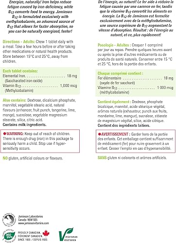 Miniatura 6 de Jamieson Hierro + vitamina B12, 45 pestañas masticables