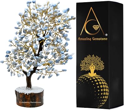 Amazing Gemstone Crystals and Healing Stones Birthday Gifts for Women - Blue Opal Crystal Tree of Life Home Decor Stocking Stuffers, Bookshelf, Room, Meditation Gift for Dad, Unique Birthday Gifts