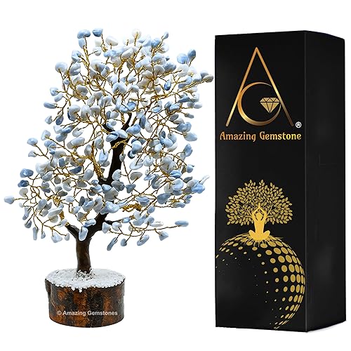 Blue Opal Crystal Tree - Healing Crystals and Healing Stones Home Decor Gifts - Chakra Tree of Life Stocking Stuffers, Bookshelf Decor, Feng Shui