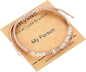 Btysun Morse Code Bracelets for Women Christmas Gift Stocking Stuffers for Teens Pink Braided Bracelets Inspirational Best Friend Birthday Gifts for Her High School Graduation Gifts for Her 2025 Mom Bracelet Jewelry