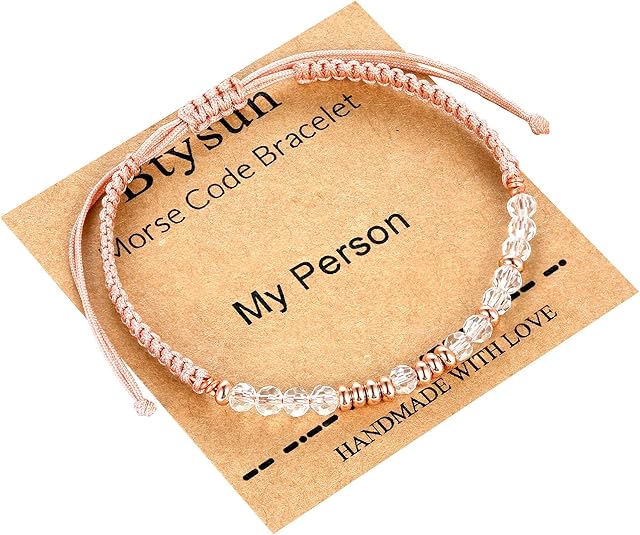 Btysun Morse Code Bracelets for Women Christmas Gift Stocking Stuffers for Teens Pink Braided Bracelets Inspirational Best Friend Birthday Gifts for Her High School Graduation Gifts for Her 2025 Mom Bracelet Jewelry