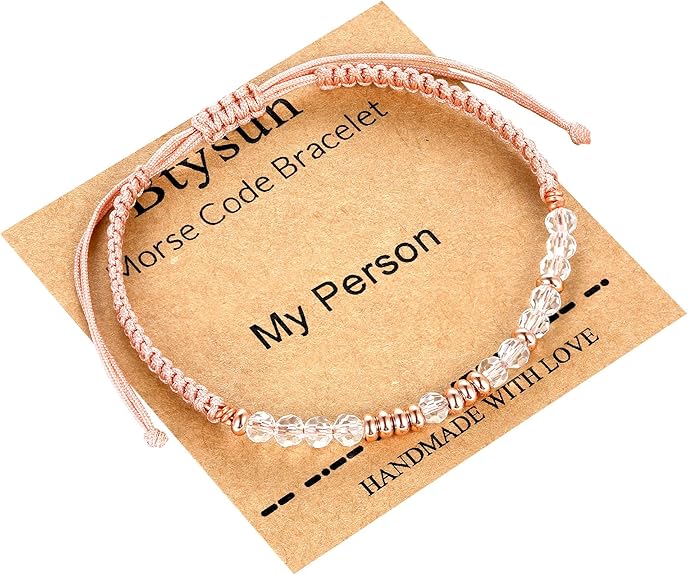 Btysun Morse Code Bracelets for Women Christmas Gift Stocking Stuffers for Teens Pink Braided Bracelets Inspirational Best Friend Birthday Gifts for Her High School Graduation Gifts for Her 2025 Mom Bracelet Jewelry