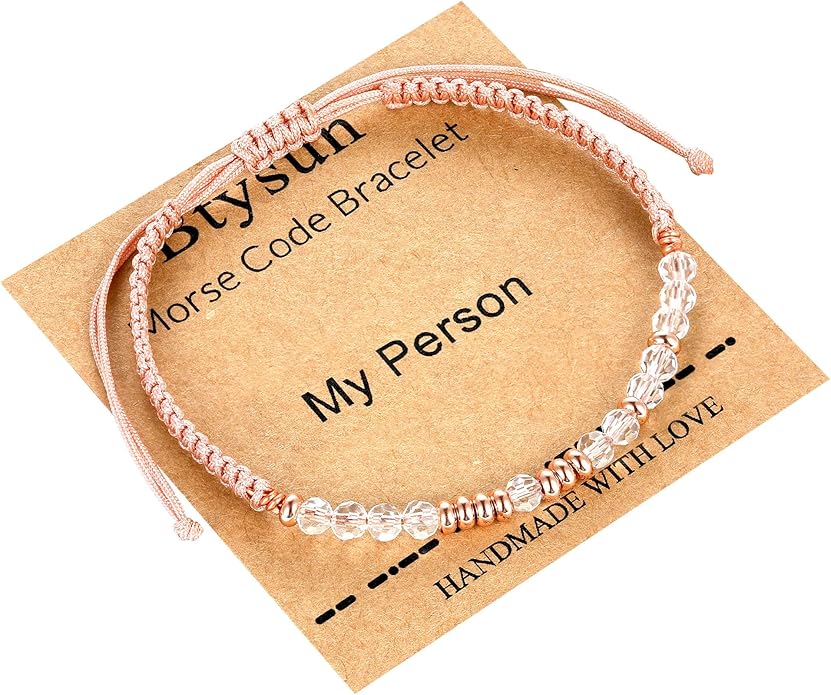 Btysun Morse Code Bracelets for Women Christmas Gift Stocking Stuffers for Teens Pink Braided Bracelets Inspirational Best Friend Birthday Gifts for Her High School Graduation Gifts for Her 2025 Mom Bracelet Jewelry