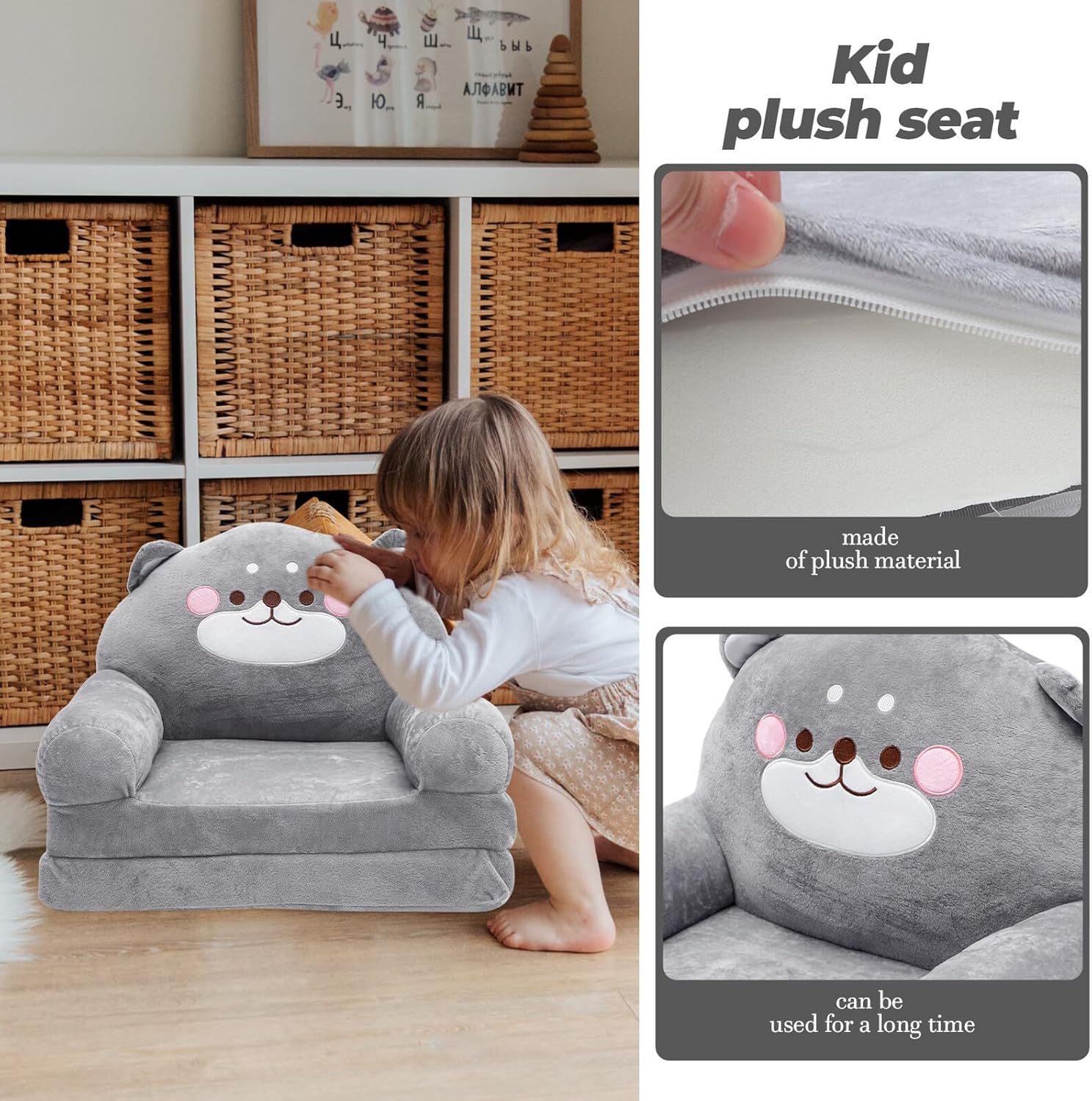 Elephant Shape Sitting Chair Foldable Plush Sofa Multifunctional Seat for Nursery and Playroom Use Random Color