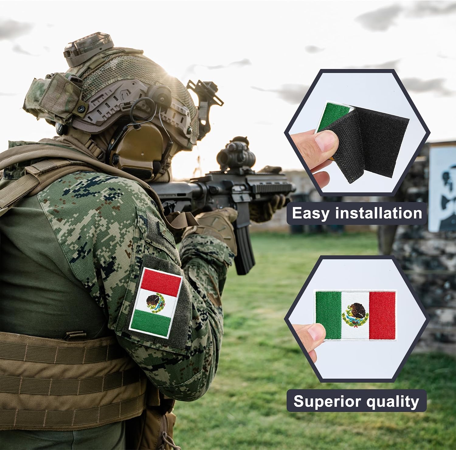 Mexico Flag Embroidered Patches Mexican Flags Patch Mexico Military Tactical Patch Team Logo Decorations(2Pack)