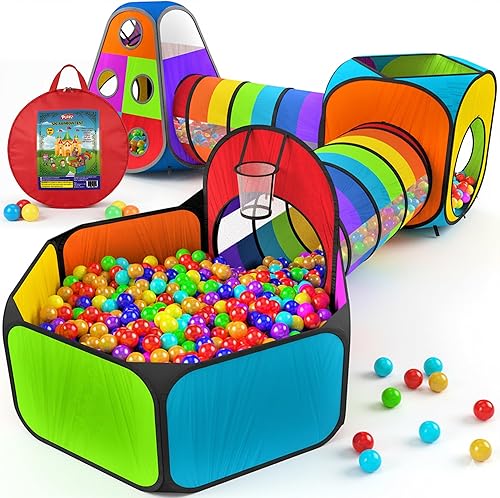 Playz 5 piezas de tiendas de campaña y túneles para niños - Piscina de bolas para niños pequeños, canasta de baloncesto, tubos para gatear, casas de