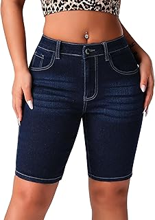Women's High Waisted Bermuda Shorts Stretchy Knee Length Jean Shorts