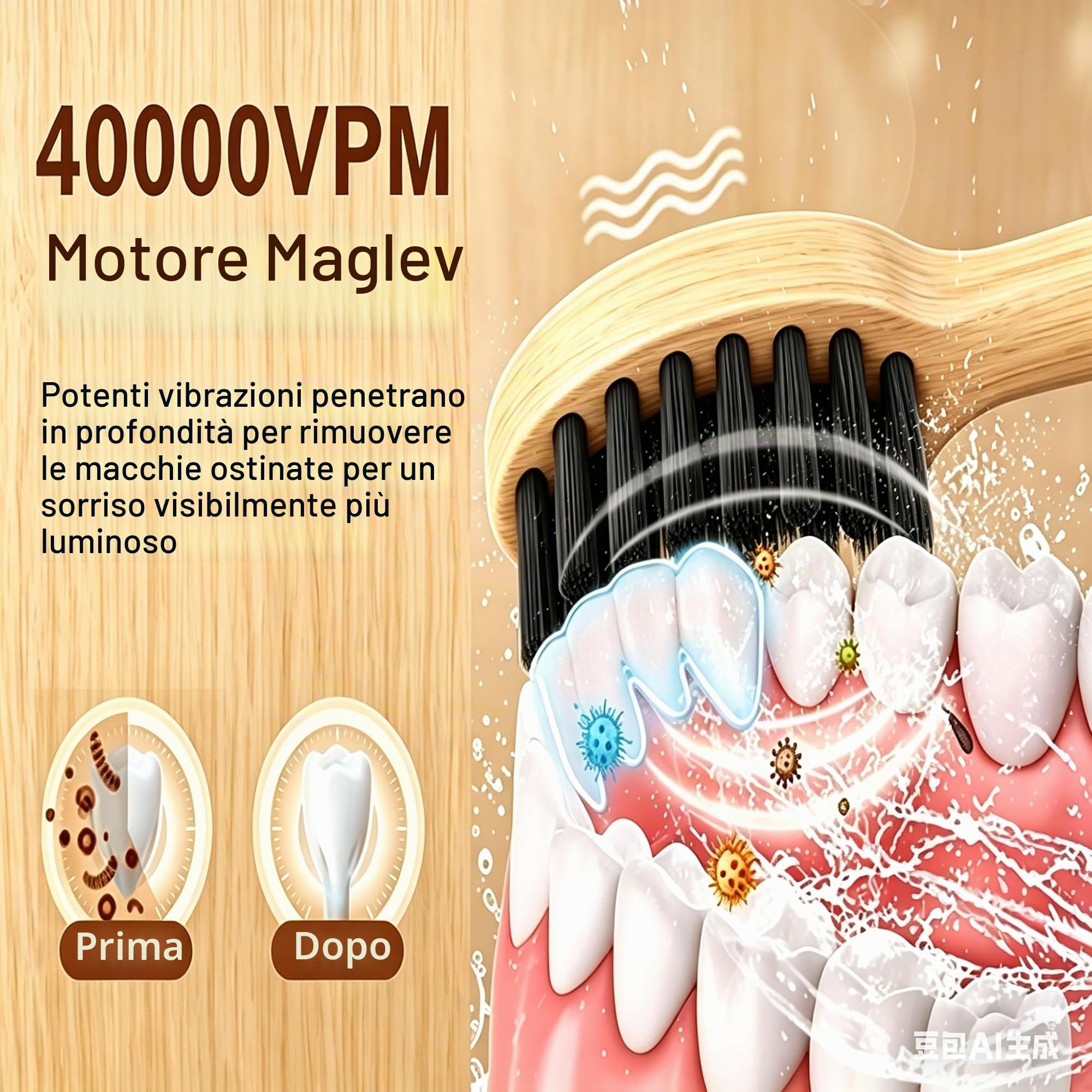 Spazzolino elettrico ricaricabile, spazzolino elettrico con 5 modalità 2-Min Smart Timer IPX7 impermeabile 40.000 VPM motore, pulizia profonda per adulti e bambini