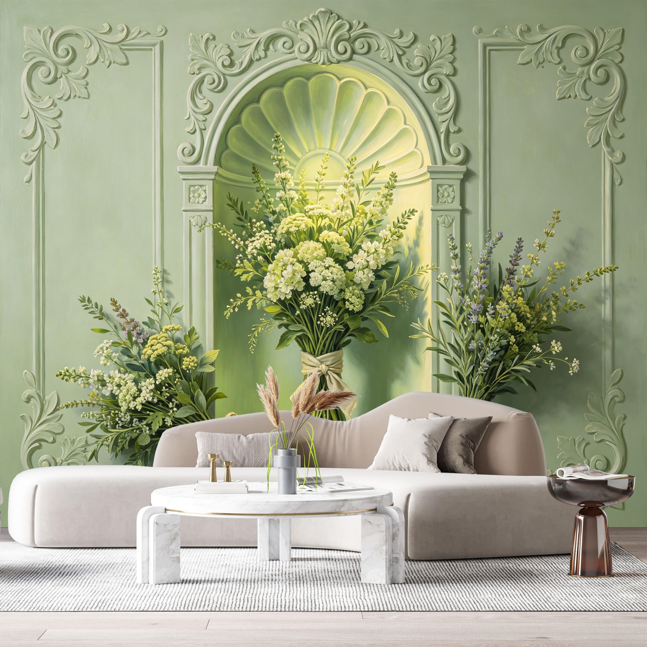 Custom Size Wall Murals Botanical Vintage Neoclassical Hydrangeas Lavender 3D Trompe L'Oeil SelfAdhesiveWall Fabric Removable Wallpaper Wall Decor for Living Room Bedroom Bathroom