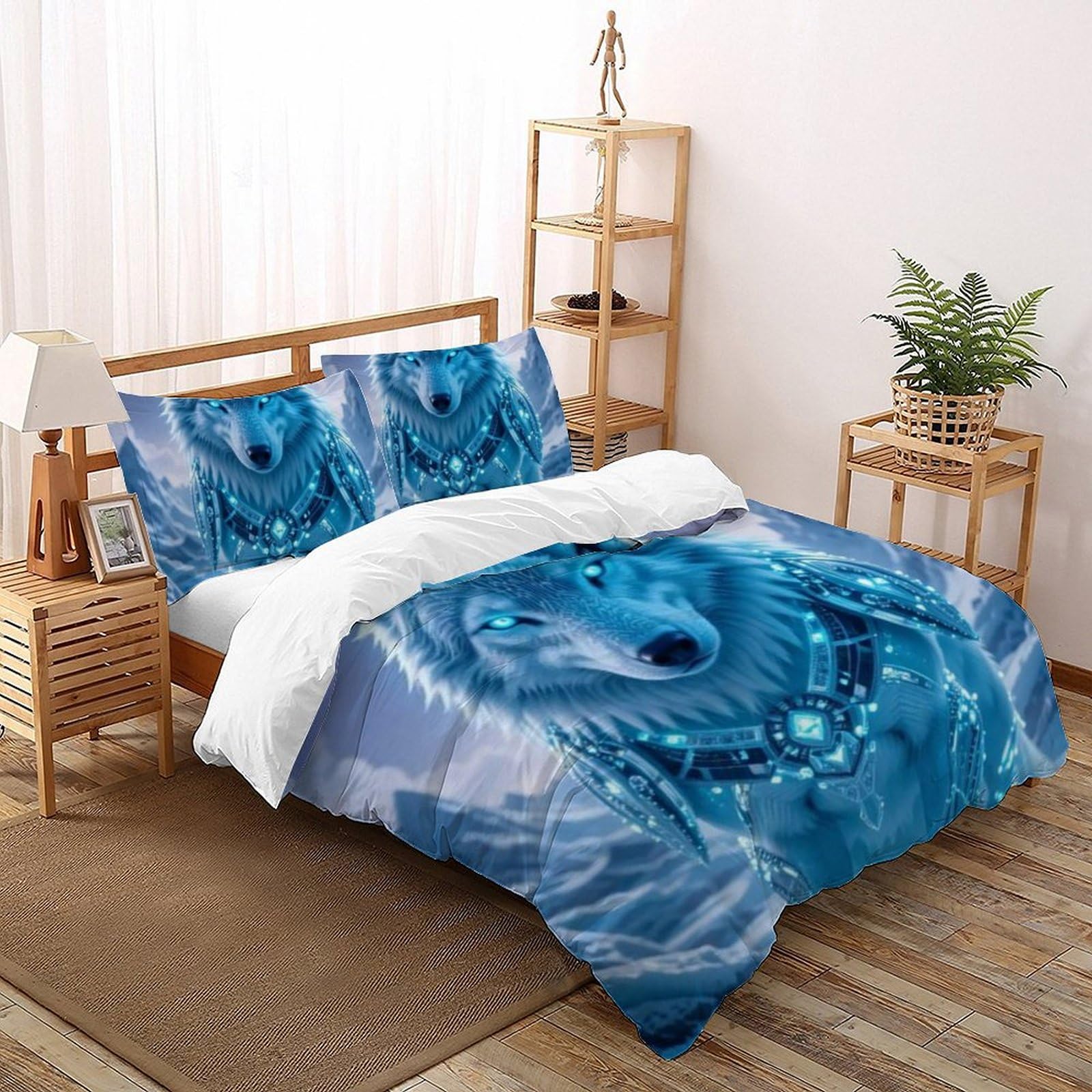 Housse de couette loup de glace 200x200 microfibre avec fermeture éclair pour lit double