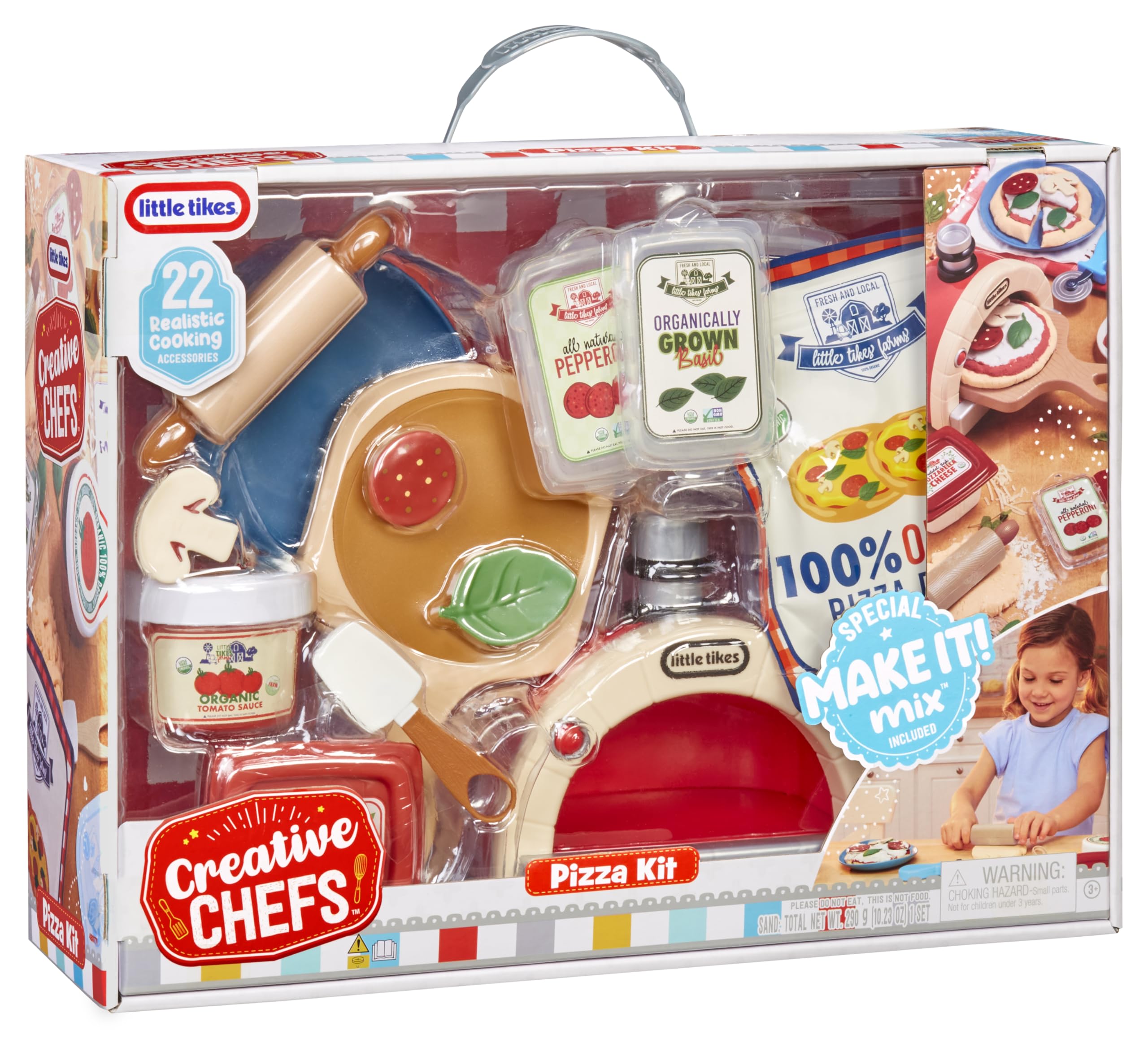 Little Tikes Creative Chefs Pizza Kit - con Arena Especial de Juego Make-It! Mix, 22 Accesorios, Juego de Chef de Pizza Realista, para Niños y Niñas Mayores de 3 Años, NO Comestible