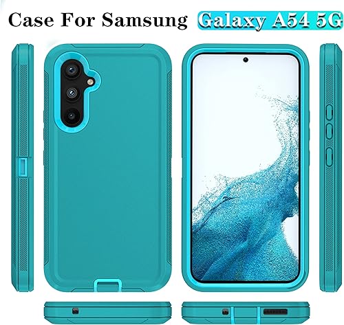 Miniatura 7 de Qinmay Funda para Galaxy A54 5G, a prueba de golpes, resistente, de 3 capas, con 2 protectores de pantalla HD (azul lago azul cielo)