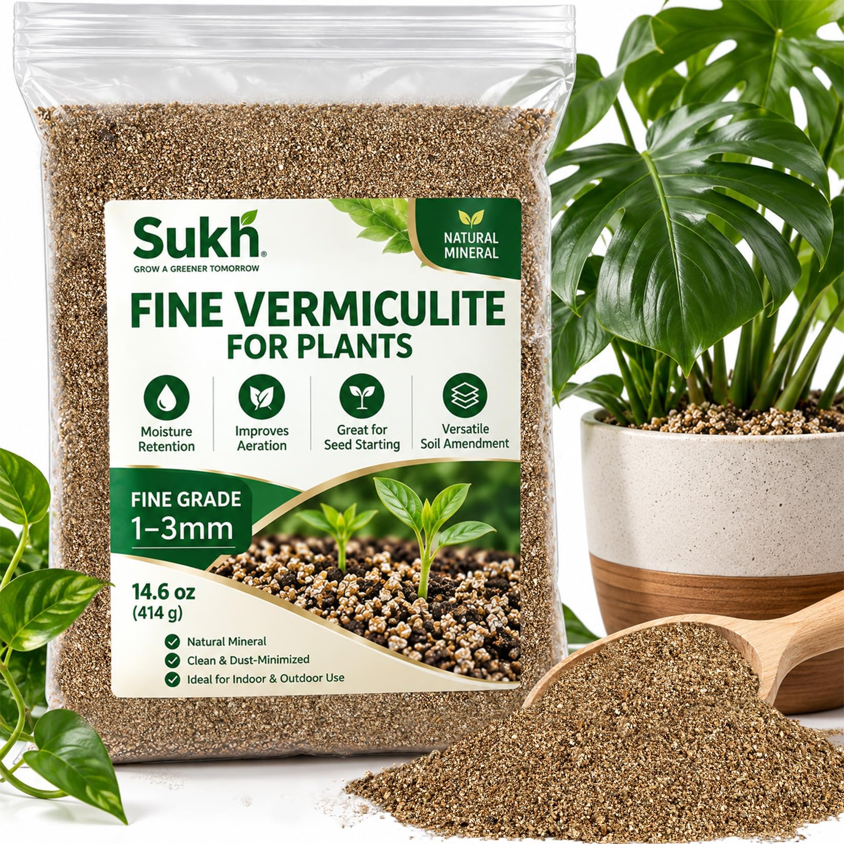 Sukh 14.6oz Organic Vermiculite for Plants - Gardening &amp; Potting Supplies