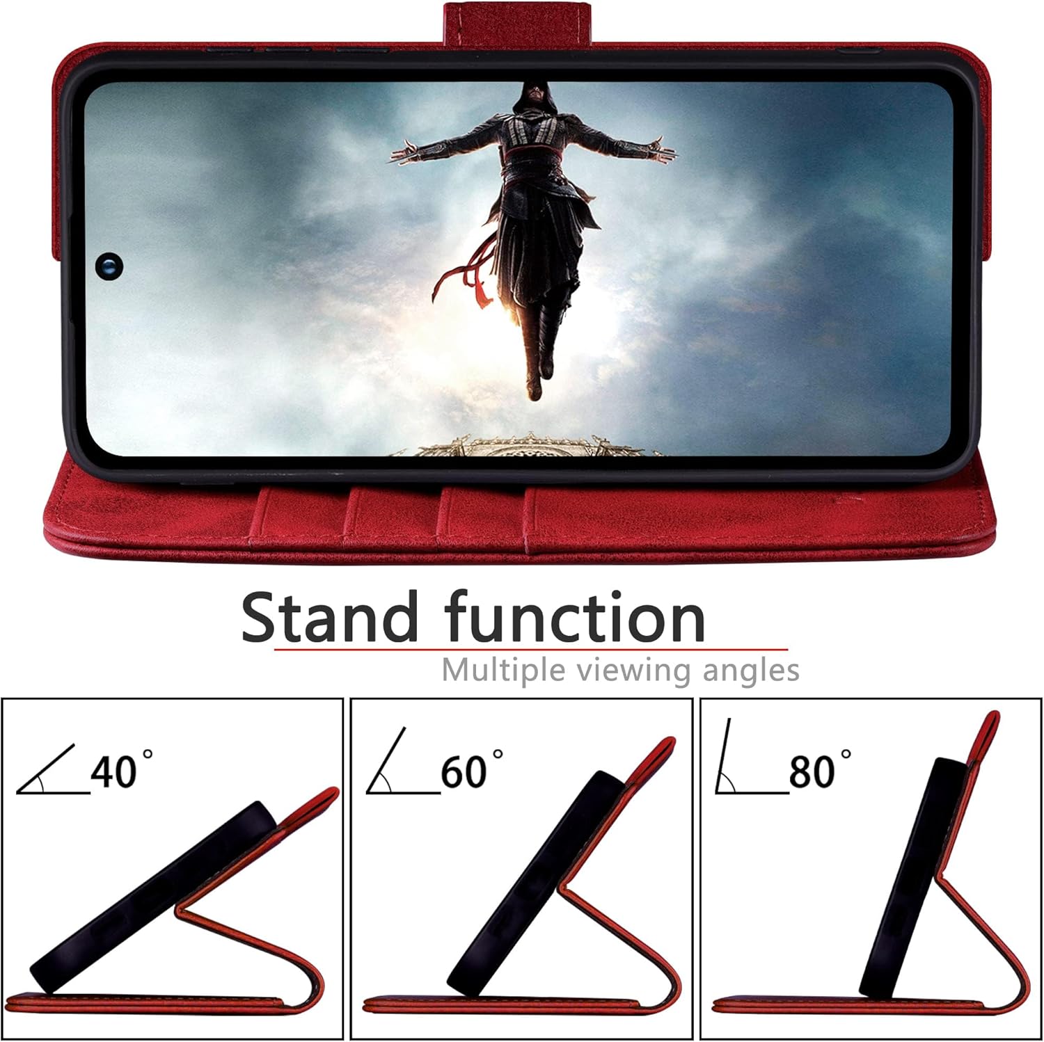 DuckSky for Google Pixel 8A Genuine Leather Wallet case 【RFID Blocking】【4 Credit Card Holder】【Real Leather】 Flip Folio Book Phone case Protective Cover Women Men for Pixel 8A case Red