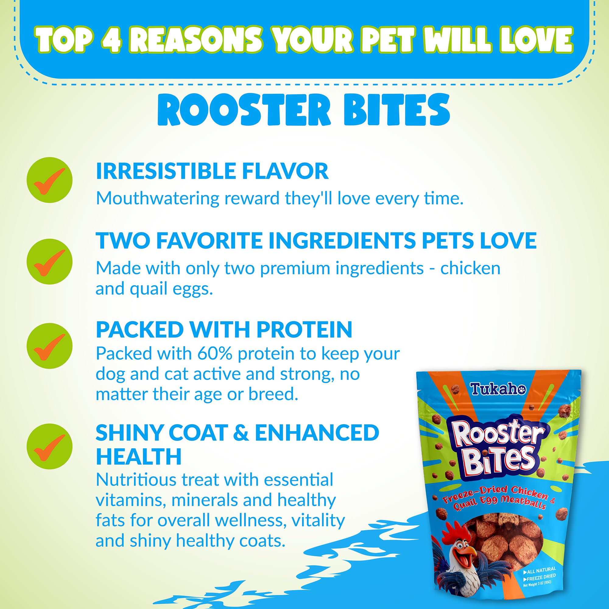 Rooster Bites Chicken and Quail Egg Cat and Dog Treats - High Protein All Natural Freeze Dried Training Treats - Raw Diet Friendly Healthy Snack or Meal Topper Made in USA