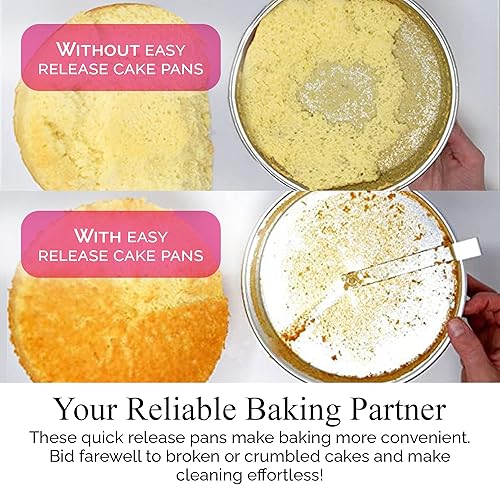 Miniatura 6 de Aunt Shannon's Kitchen Moldes redondos de 8 pulgadas, paquete de 3, moldes plateados para pasteles con una hoja giratoria incorporada, juego de