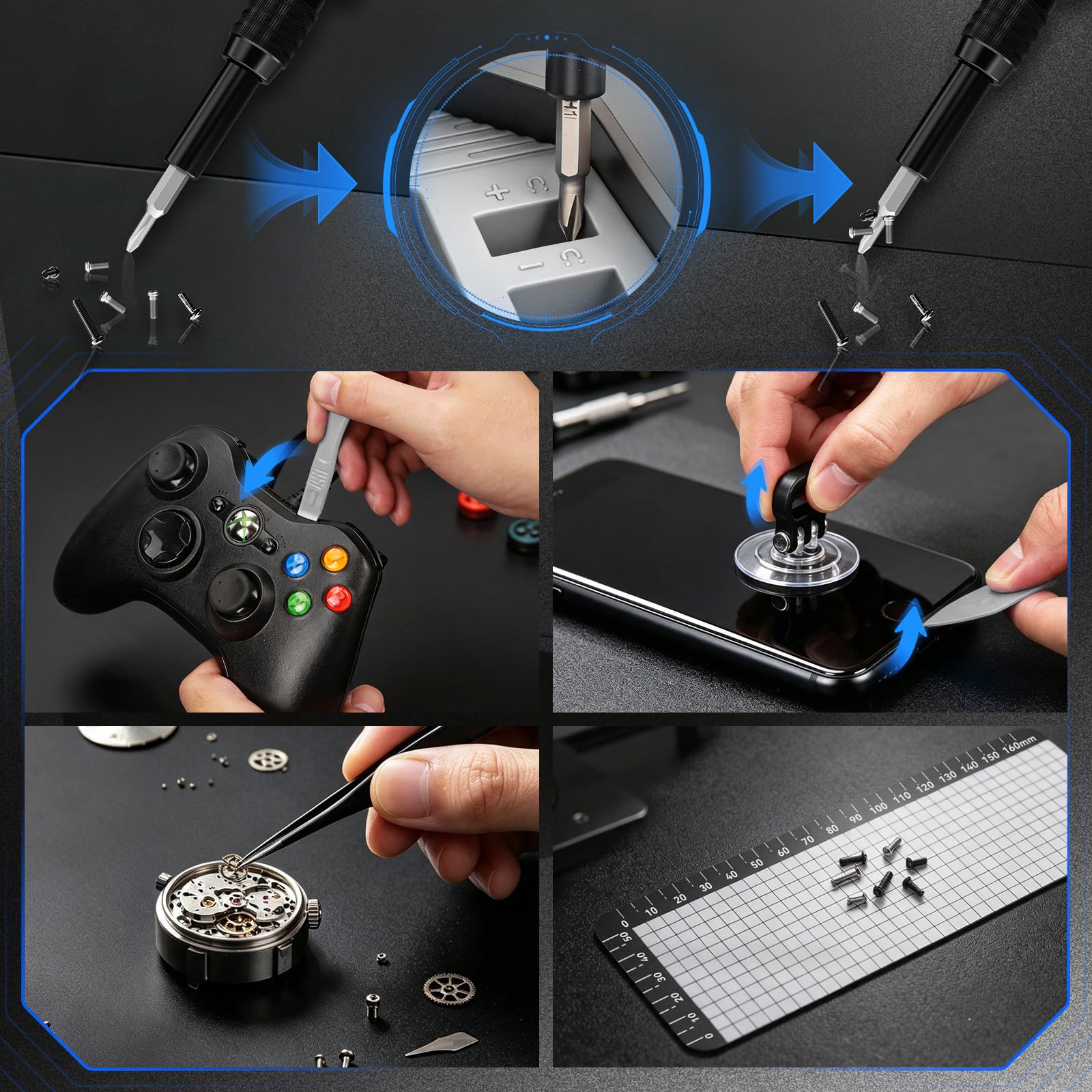 STREBITO Präzisions-Schraubendreher-Set, 153-in-1, kleines Schraubendreher-Set mit Koffer, magnetisches Schraubendreher, elektronisches Werkzeugset – PC, Laptop, Handy, MacBook, Game-Controller, RC