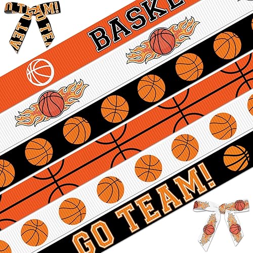 Miniatura 1 de Glodecart 6 rollos de cinta de baloncesto para envolver regalos y manualidades, cinta temática de baloncesto para envolver regalos, decoración del