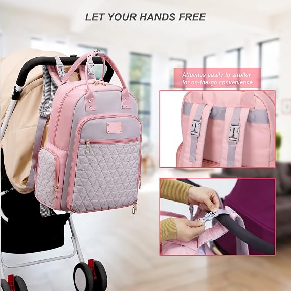 Diaper Bag Backpack Mommy Hospital Baby Bags For Boys Girl Travel Backpacks Mom Grey Dad Diaper Bag Tote Baby Registery (Pink)