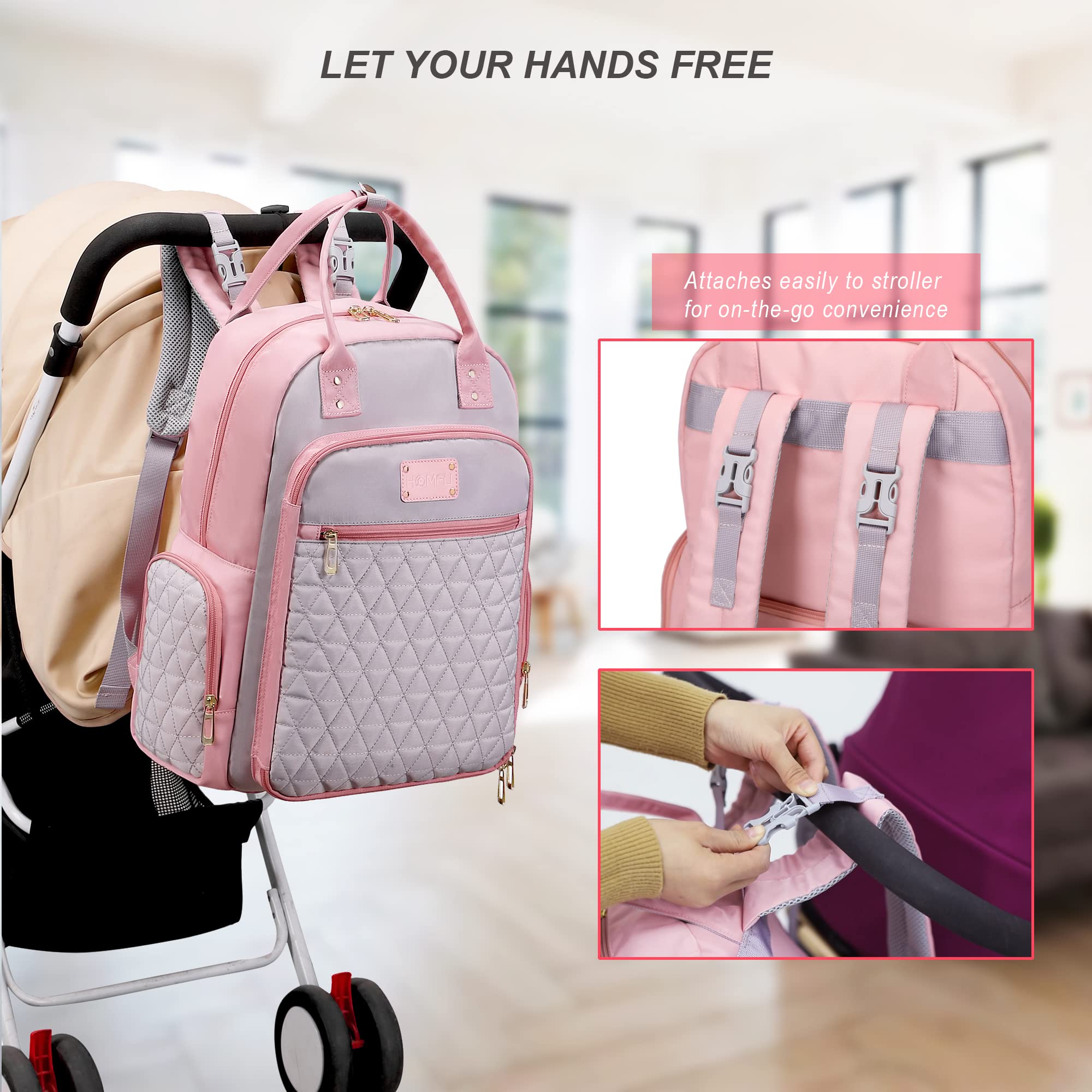 Mochila para pañales para mamá, hospital, bolsas de bebé para niños y niñas, mochilas de viaje para mamá, gris, papá, bolsa de pañales para registro de bebé, Pink, XL, Minimalista