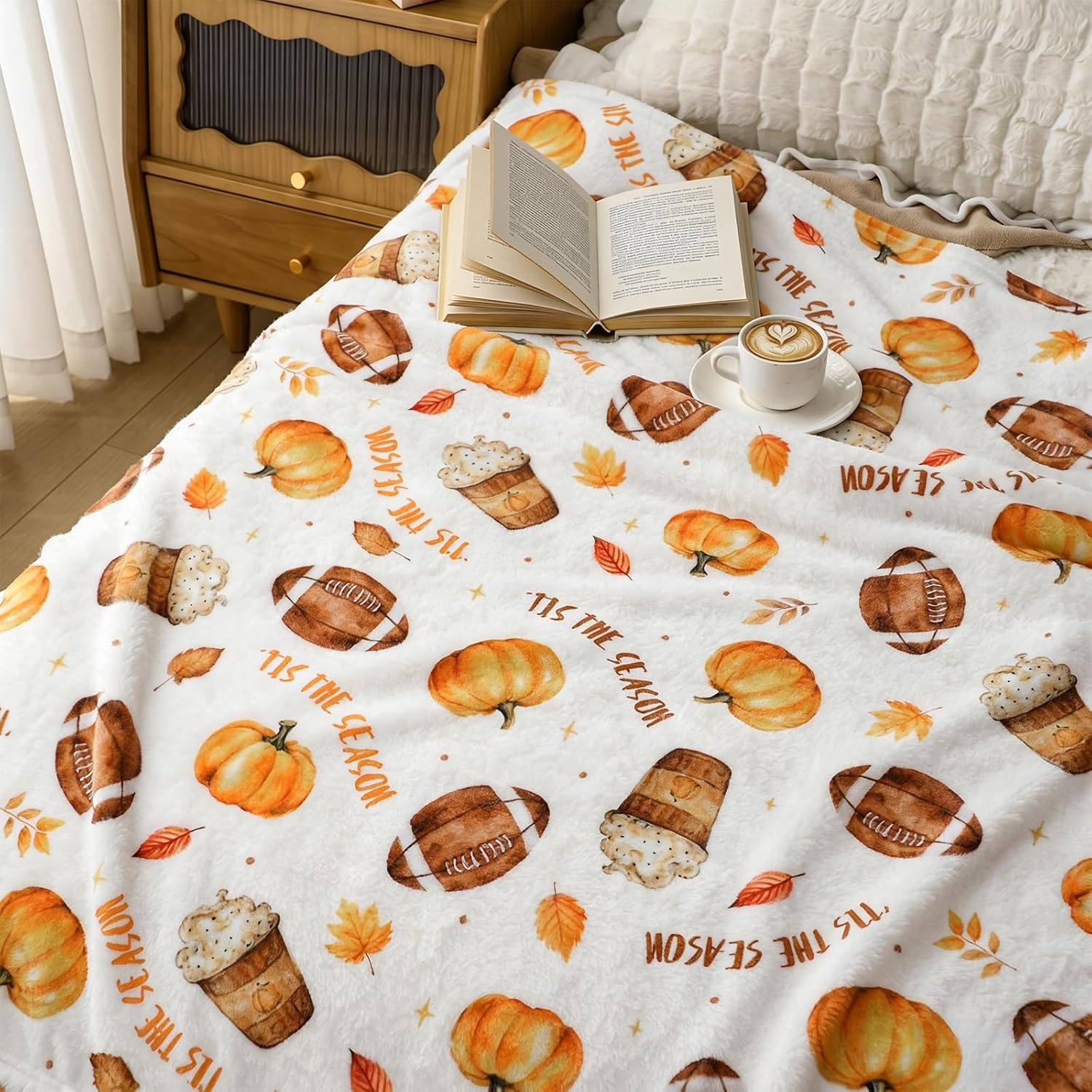 SmoothNovelty Pumpkin Football Blanket, Fall Football Flannel Throw Blanket