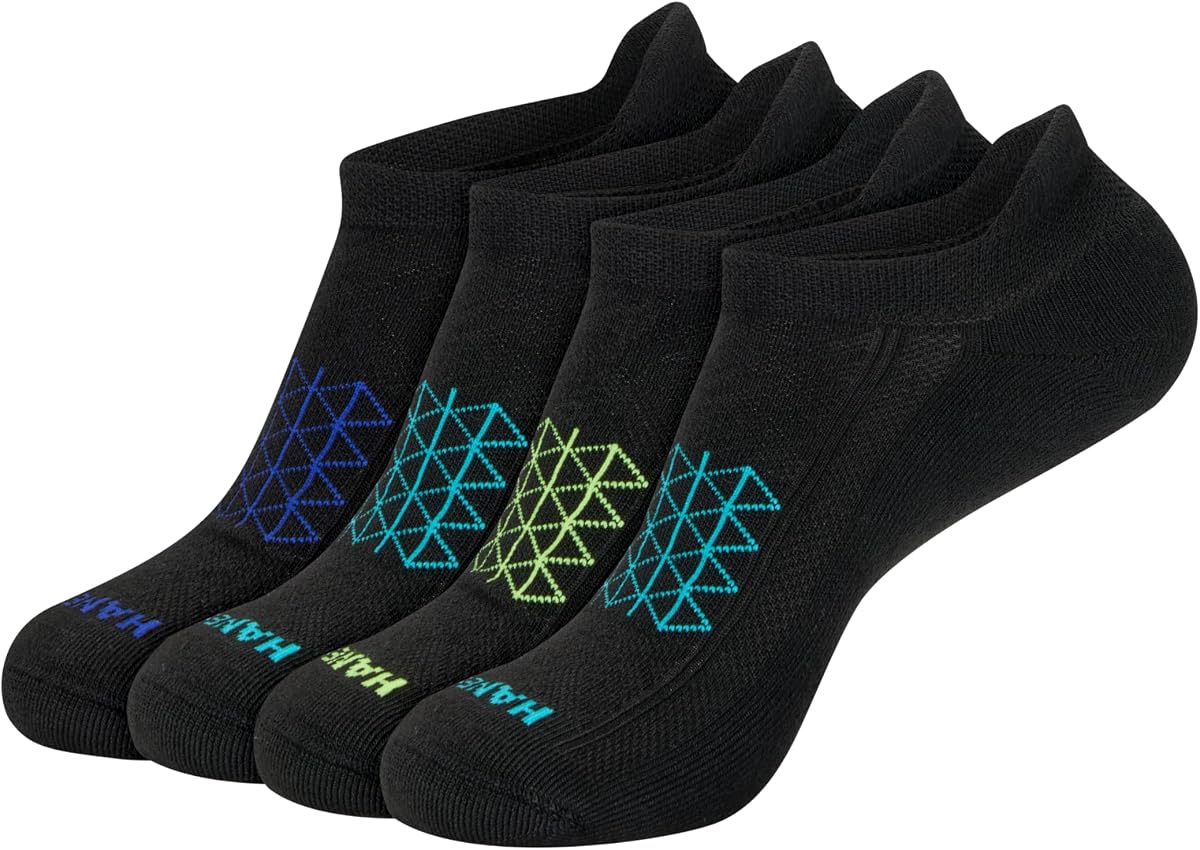 Hanes Men's Socks Pack, 4-pair Pack, Absolute Run Cushioned Heel-shield Tab Moisture-wicking Men's Socks