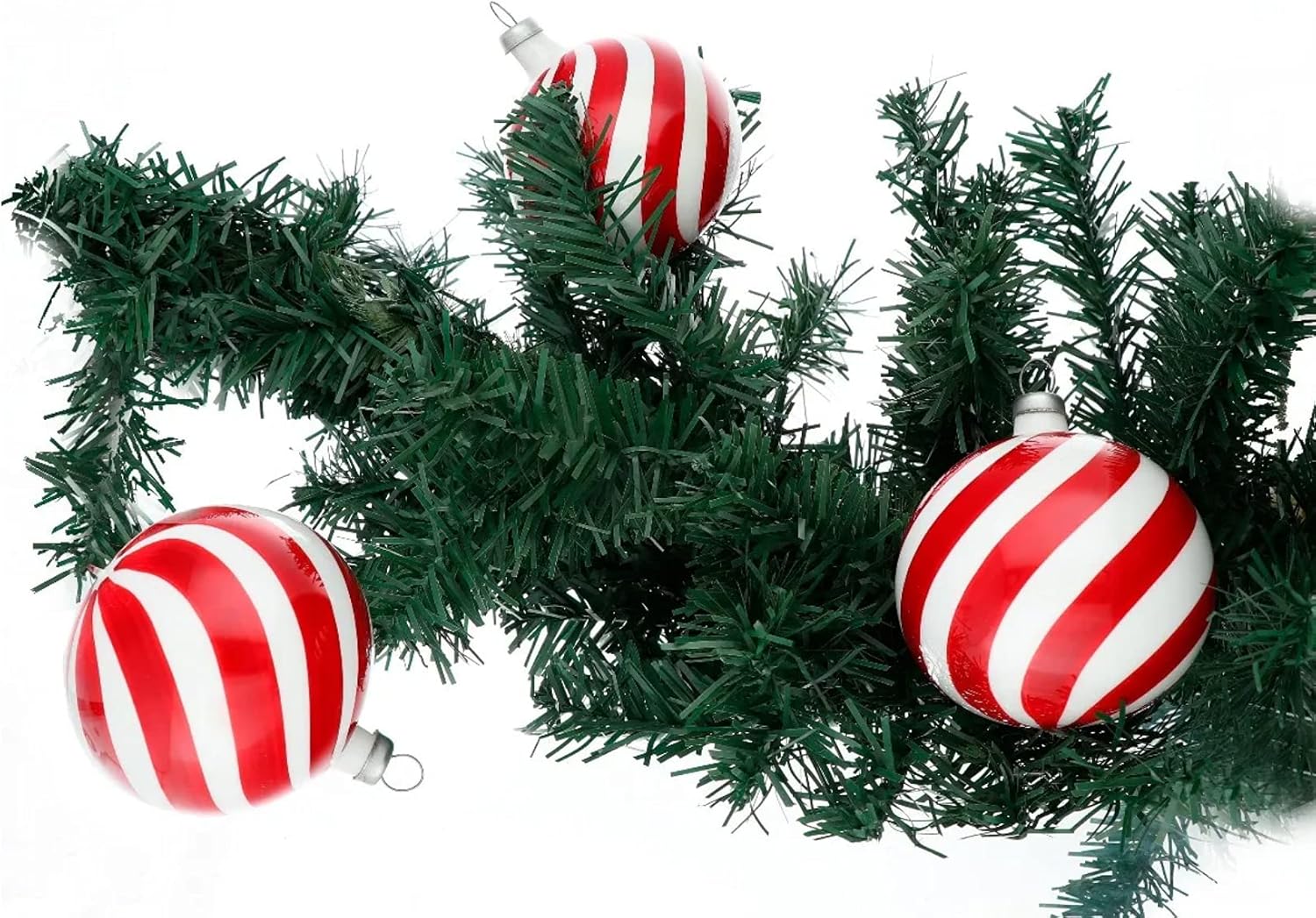 Christmas Ornaments | Made of Glass | Handcrafted | Peppermint Red and White Candy Style Decor | Ideal with Christmas Lights | Christmas Tree Decorations | Set 12 pcs | 2.4in (6cm) Diameter