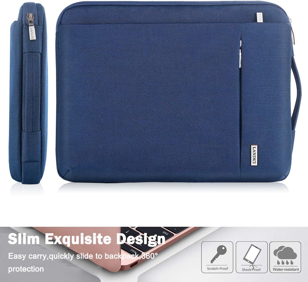 LANDICI 360° Protective Laptop Sleeve 13-14 Inch, Computer Bag Carrying Case for MacBook Air 13 M1/M2, MacBook Pro 13/14, Chromebook 14, Slim, Shockproof, Waterproof, Blue