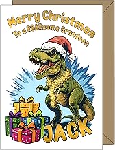 Personalised Dinosaur Christmas Card for Grandson - T-Rex Dino Xmas Cards