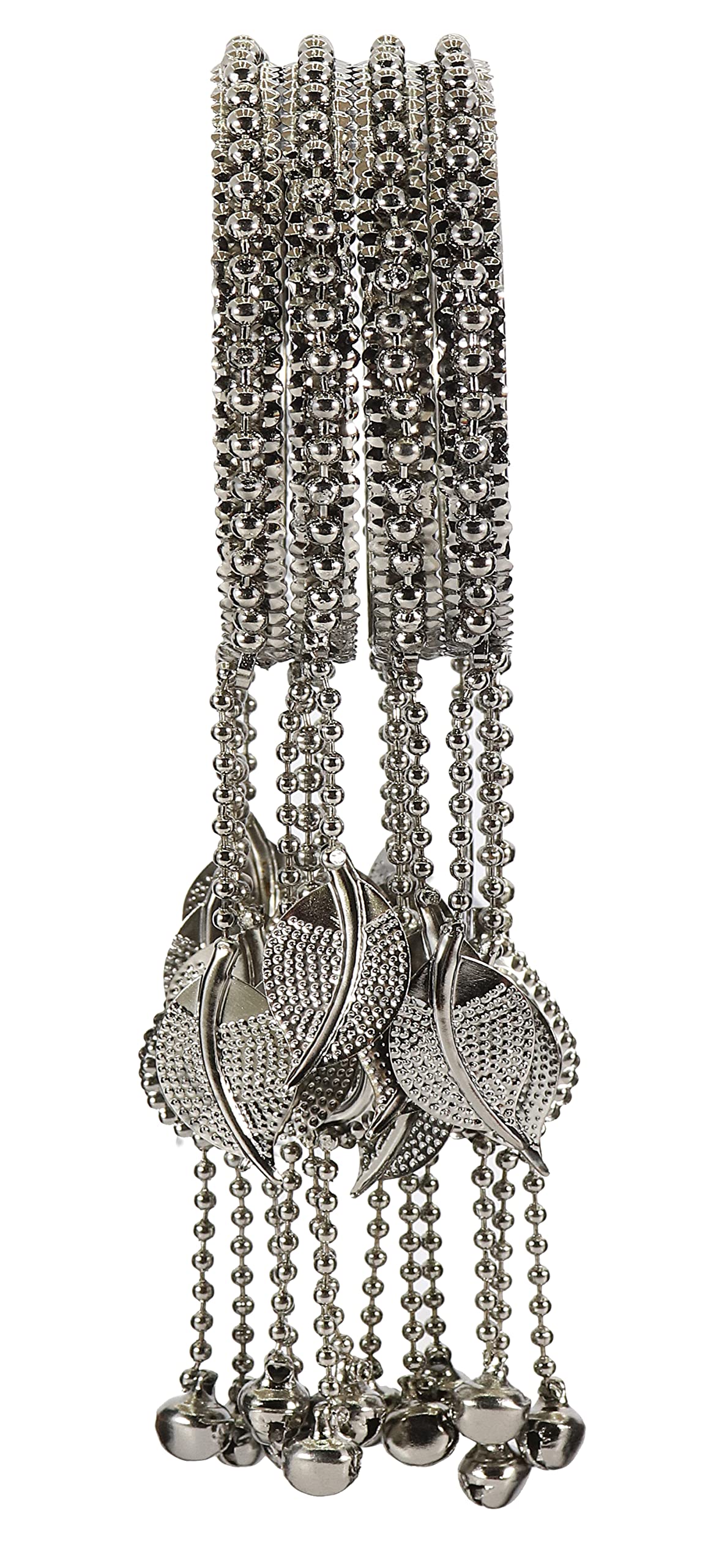 ZULKA Non-Precious Metal Base Metal and Linked with Bracelet Bells and Curved Shaped with Ball Chain worked Glossy Finished Latkan Kada Set For Women and Girls, (Grey_2.6 Inches), Pack Of 4 Kada Set (B09SG8V1KT) Amazon Price History, Amazon Price Tracker