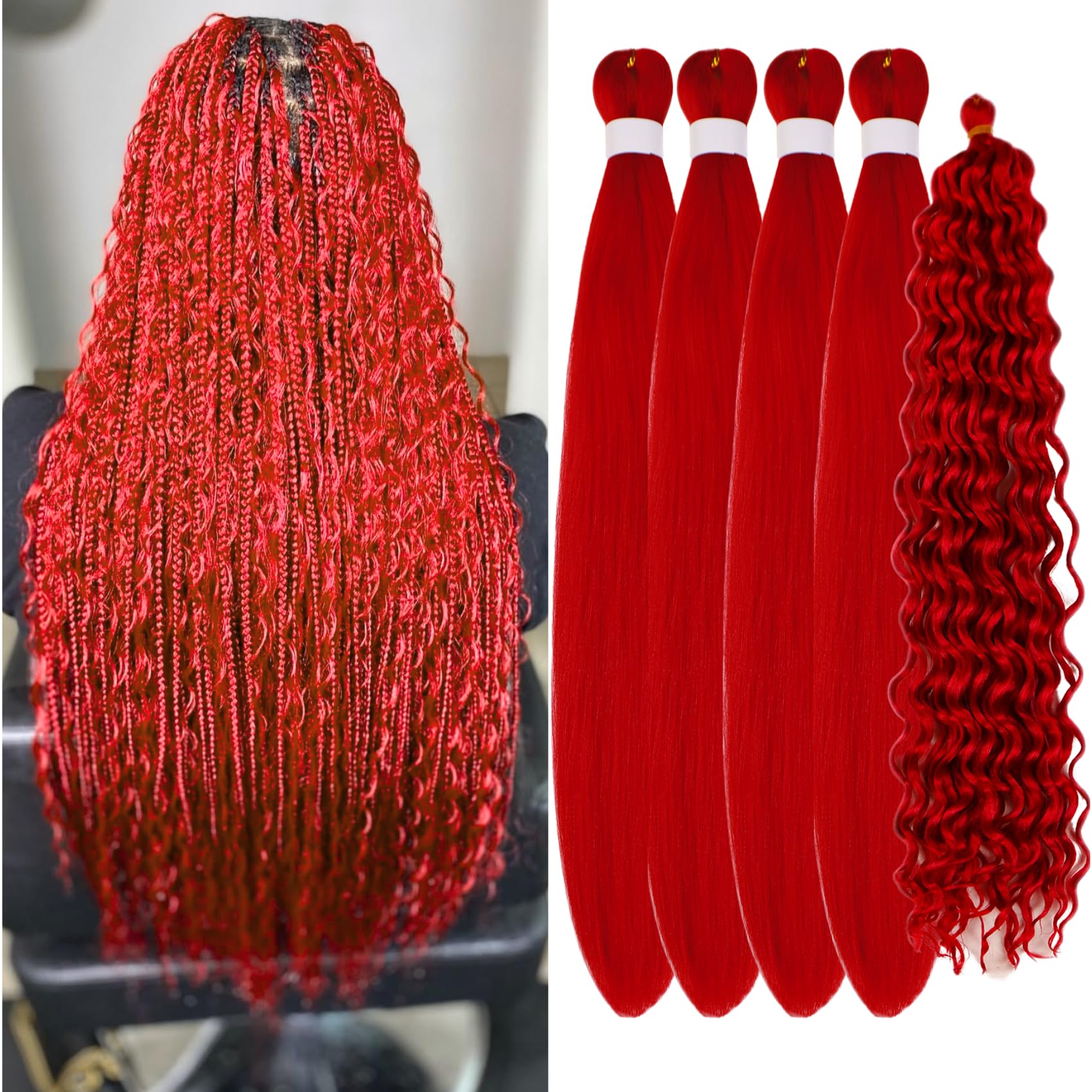 Gozill Red Boho Braiding Hair Pre stretched Boho Curly Deep Wave Crochet Boho Braids Prestretched Braiding Hair Extensions Synthetic Hypoallergenic Ez
