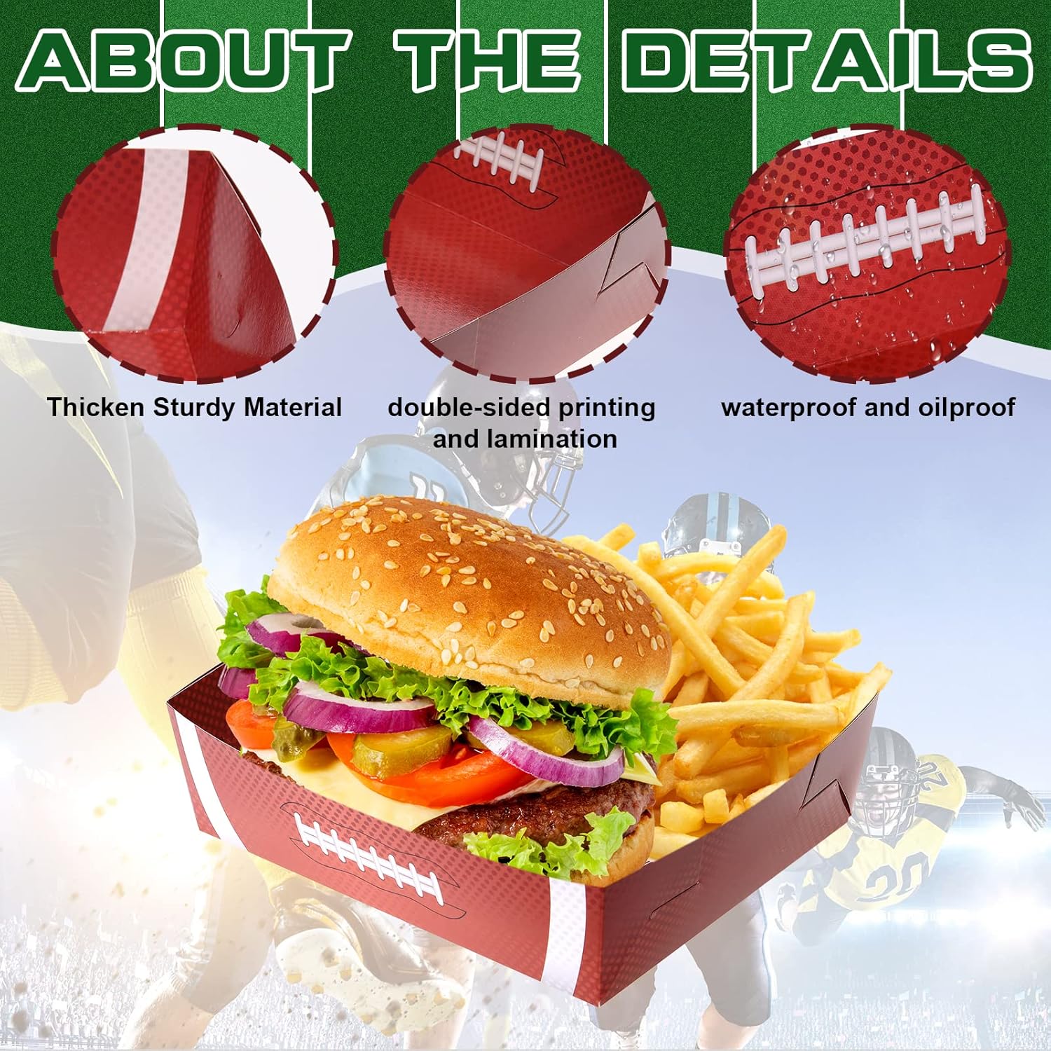Umigy 100 Pack Football Plates Bulk Food Trays Football Nacho Boats Party Favors 5 lb Trays Large Birthday Plates Paper Food Boats Disposable Bowls Serving Tray Party Decorations Supplies