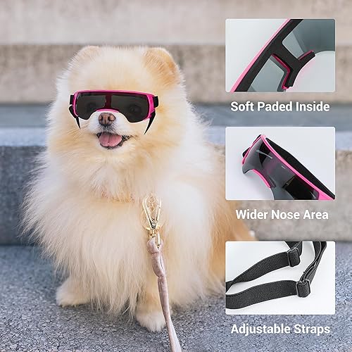 Miniatura 3 de Gafas de sol para perros de raza pequeña a media, lentes UV400 antivaho para cachorros, gafas de sol ajustables y ligeras para perros, para