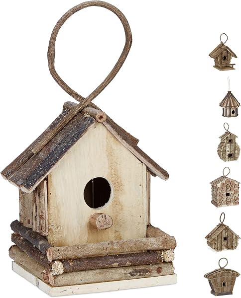 Reladays Casetta per Uccelli, da Appendere, Legno Non Trattato, Balcone, Giardino, HLP 32x18x14,5 cm, Naturale - 1