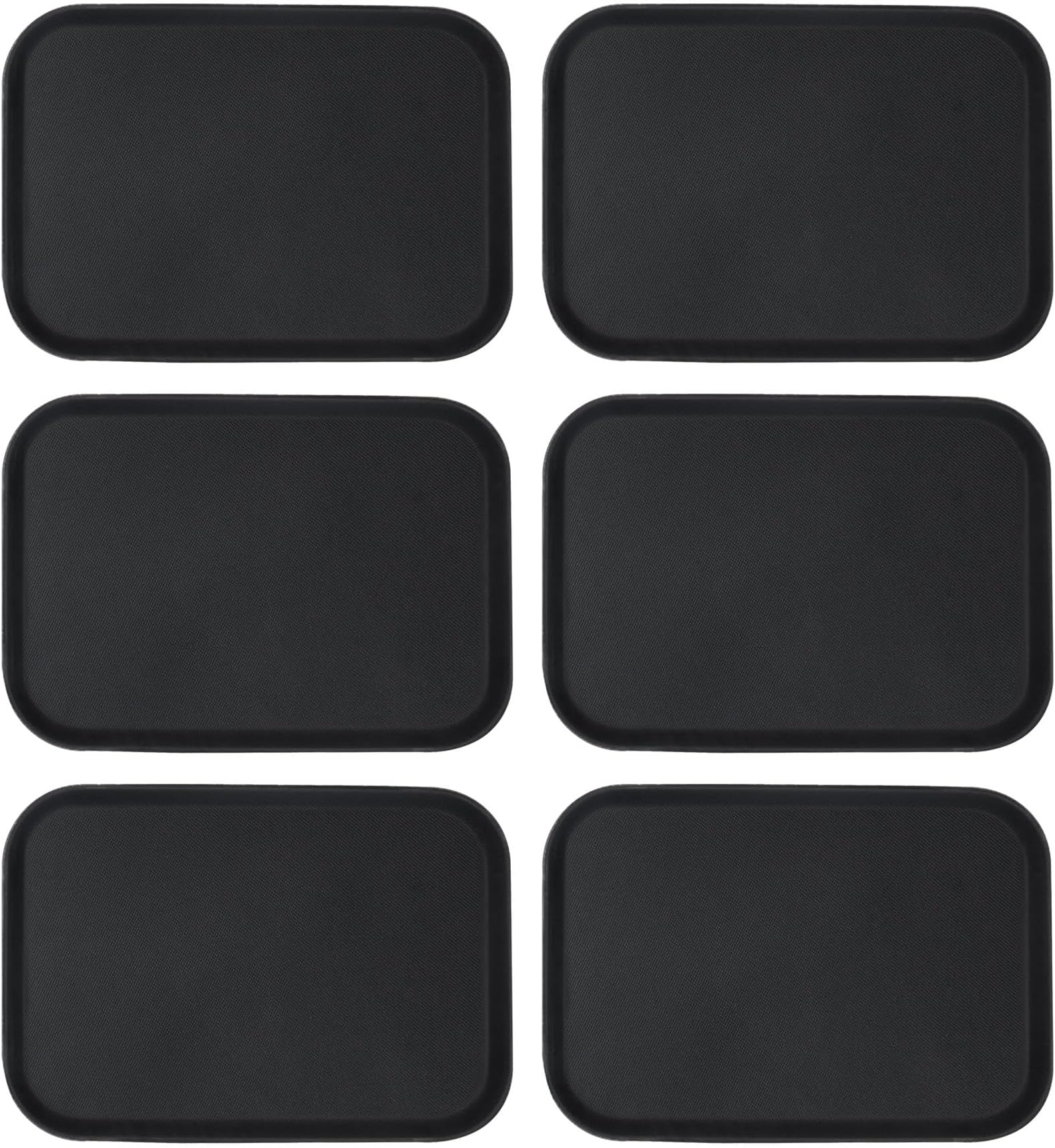 Argon Tableware Black Rectangular Serving Trays Pack of 6-66 x 45.5cm Reusable Non Slip Rubberized Surface Platter for Food and Drinks - Heat Resistant Stackable Trays for Bars, Restaurants