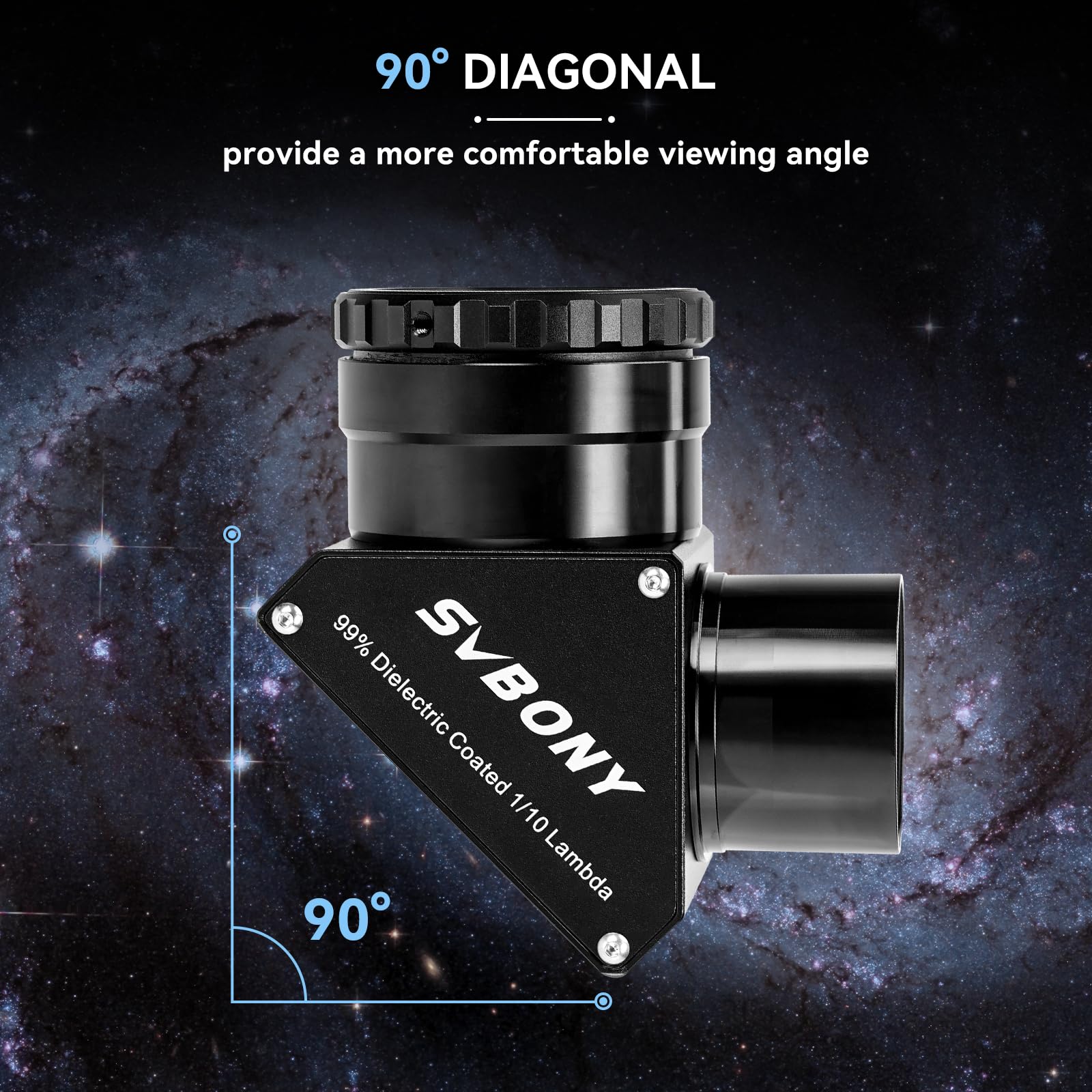 Svbony SV223 Diagonal Mirror, 2" 90° Przekątna Gwiazdy z Adapterem 1.25" i Materiałem z Włókna Węglowego, 99% Współczynnik Odbicia Lustro Zenitowe dla Planetarnego Obrazu Głębokiego Nieba