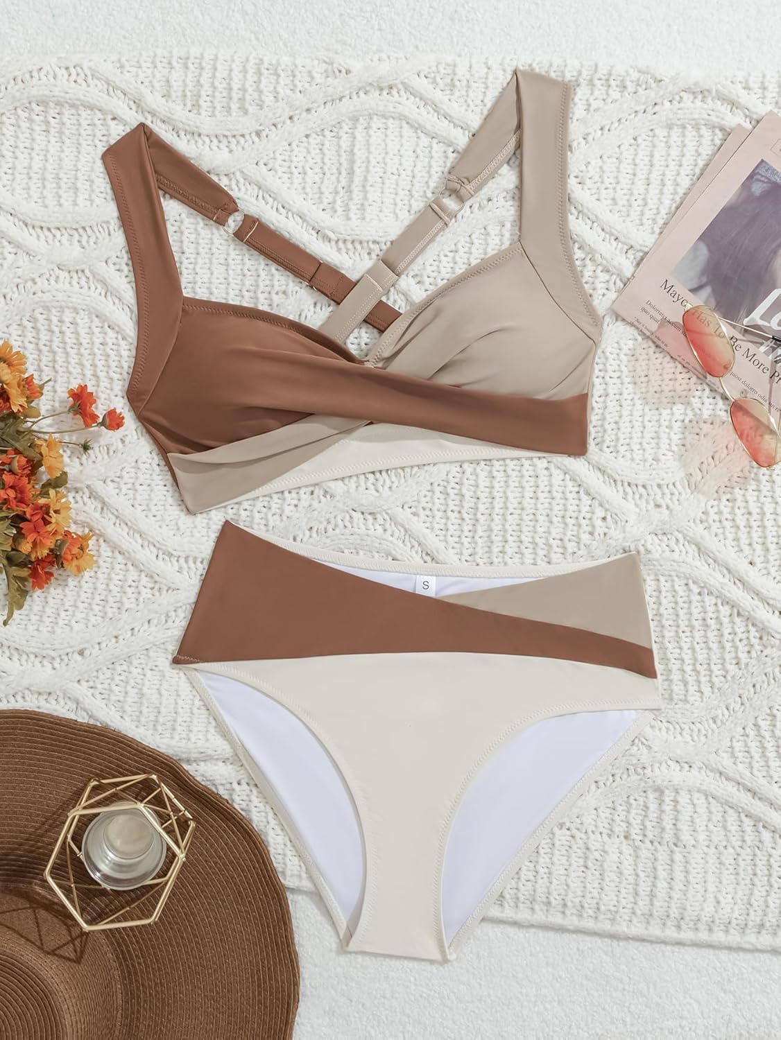 B2prity Bikini Sets for Women Two Piece Swimsuit Mid Rise Color Block Bathing Suit Tie Back Swimwear - Image 5