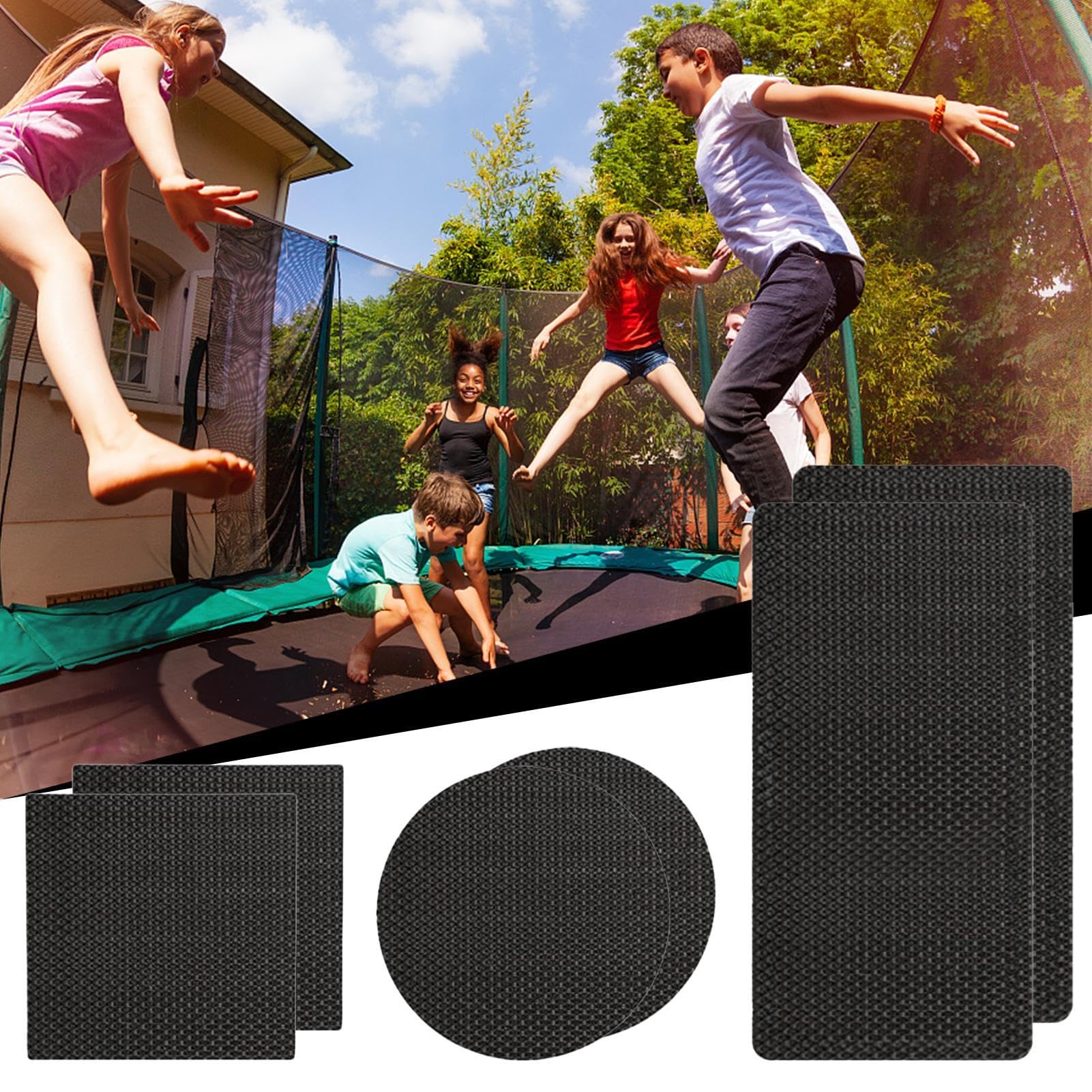 Kit di riparazione per trampolino, kit di riparazione per tappeto elastico, 10,2 x 20,3 cm, kit di fissaggio per trampolino, toppe per riparazione di forature, tappetino per trampolino, strappi o