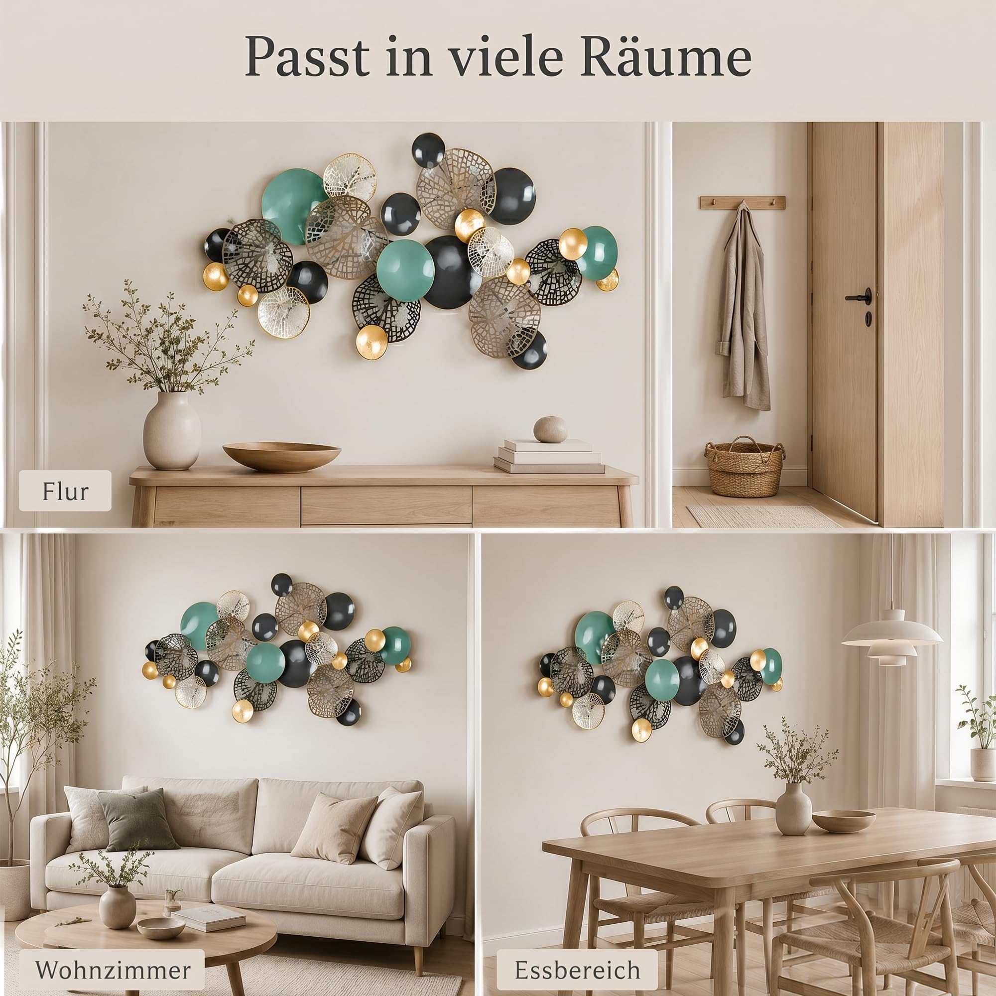 Blissio Moderne Wanddeko Metall,Groß Wanddeko Wohnzimmer,Horizontal und Vertikal Aufhängbar,für Esszimmer,Flur & Büro,Einfache Montage,Lotusblatt Wanddeko - 133CM