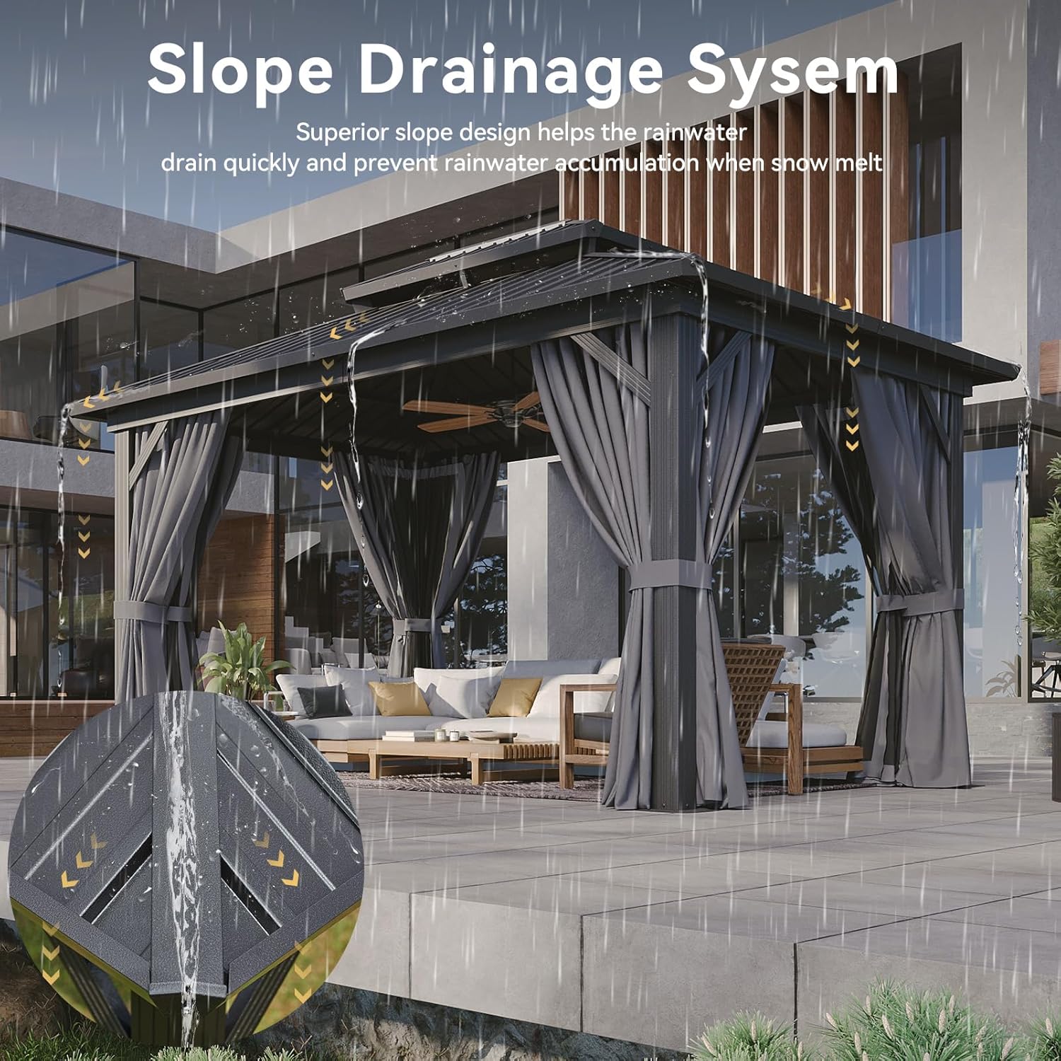 Aoxun 10'x14' Hardtop Gazebo, Aluminum Frame Canopy with Double Galvanized Steel Roof, Outdoor Metal Pavilion with Netting, Curtains for Backyard, Patio and Deck