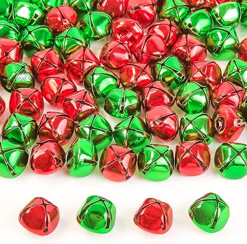 100 cascabeles de Navidad de 0.8 pulgadas, 2 colores mezclados grandes, cascabeles de metal coloridos para corona, vacaciones, hogar, Navidad,