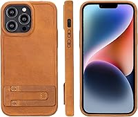 Vista 16 de Bayelon Funda de casco para iPhone 14 Plus - Funda delgada 360 de grano completo - Funda de cuero con función de atril (marrón oscuro)