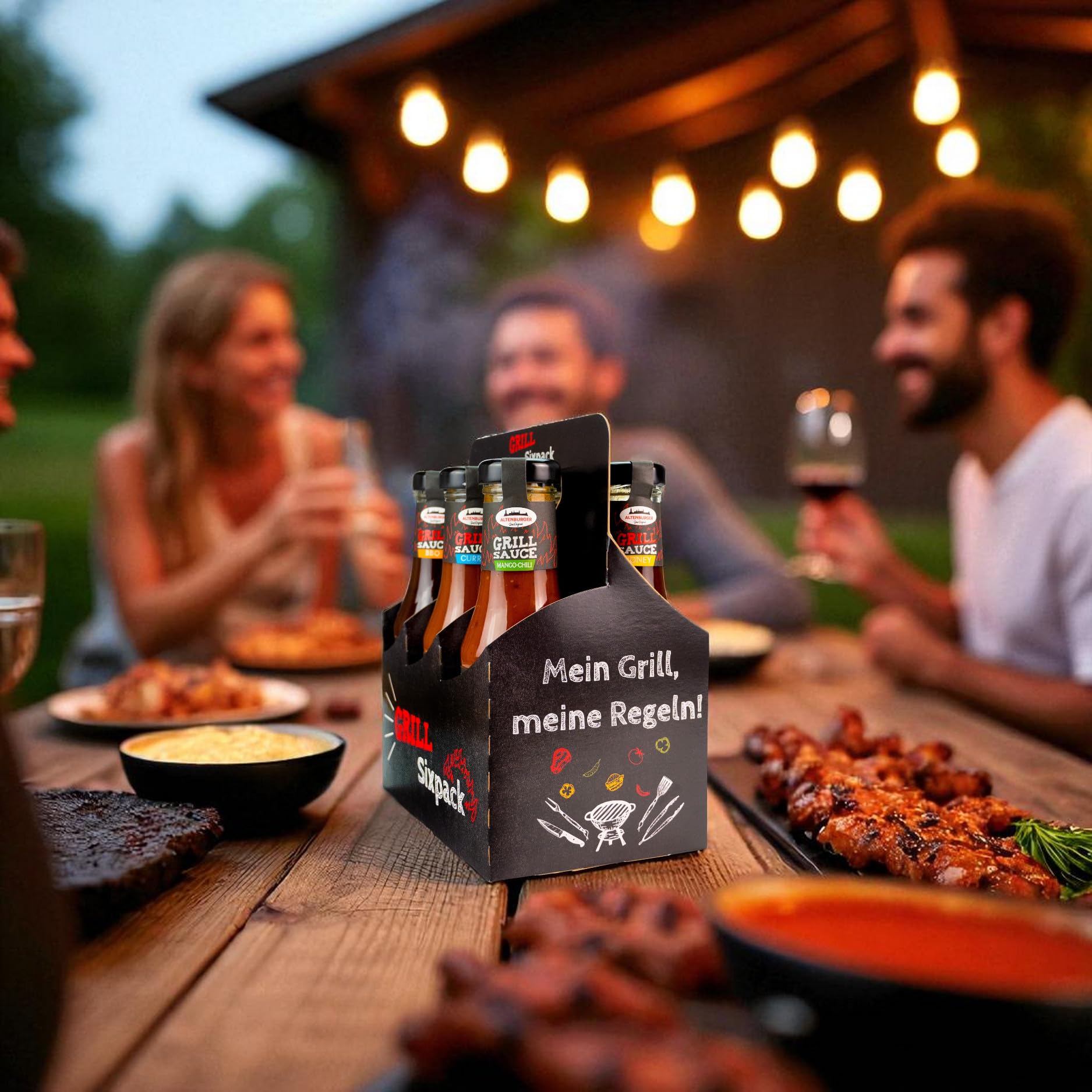 Altenburger Original Grill Sixpack, Grillsaucen Geschenkset mit sechs herrlich leckeren Grillsoßen, Mango, Curry, Whisky und mehr, ideales Grill Geschenk