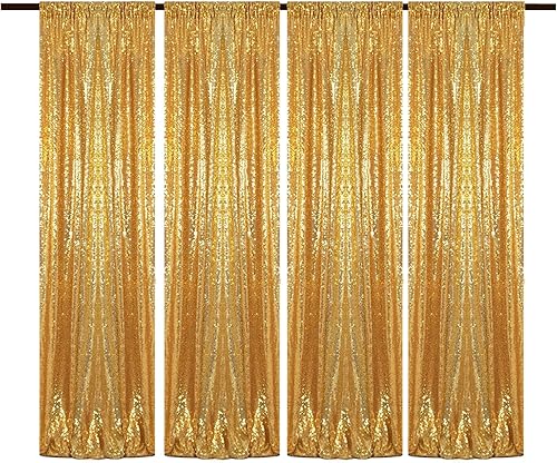 Miniatura 41 de Cortinas de fondo de lentejuelas negras con purpurina de 2 x 8 pies, 4 paneles para decoración de bodas, fiestas de cumpleaños, despedidas de Negro