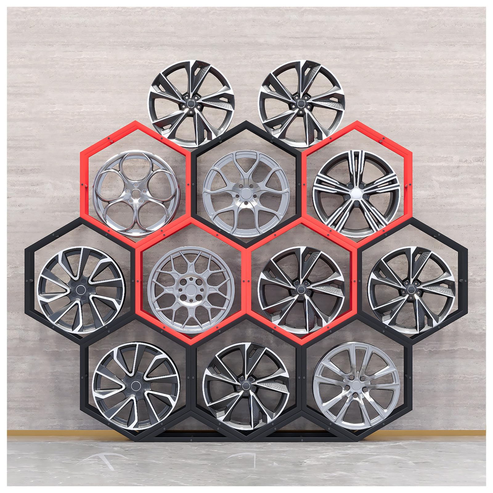 Stojak Na Opony, Sześciokątny Stojak Na Opony, Stojak Na Felgi I Opony Do Garażu, Składany Stojak Na Opony Zapasowe DIY, Do Garażu I Warsztatu, Uchwyt Na Koła 10Frames+2Bases